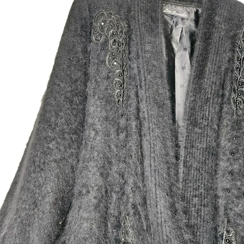 Lee Sands Womens Korean Angora Cardigan Sweater, Size Large, Black